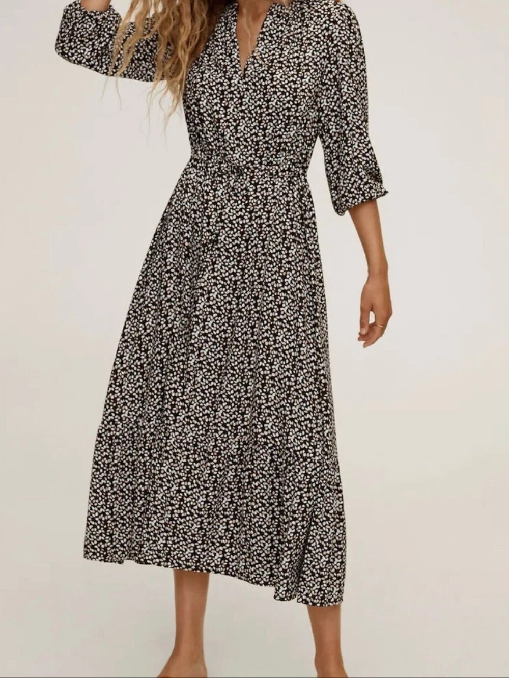Mango Black and White Floral Midi Dress - Sleek Everyday Style